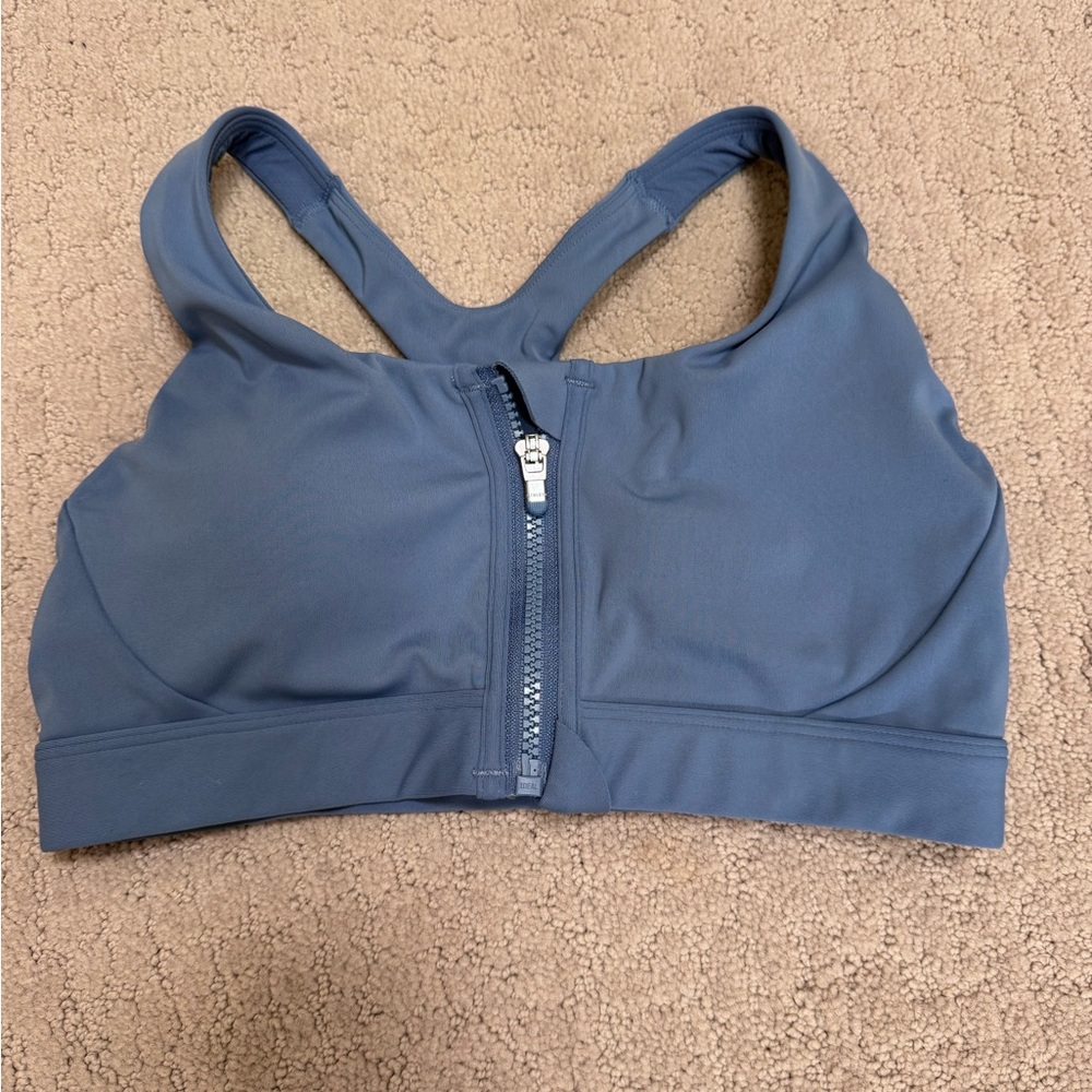 Athleta Blue front zip sports bra